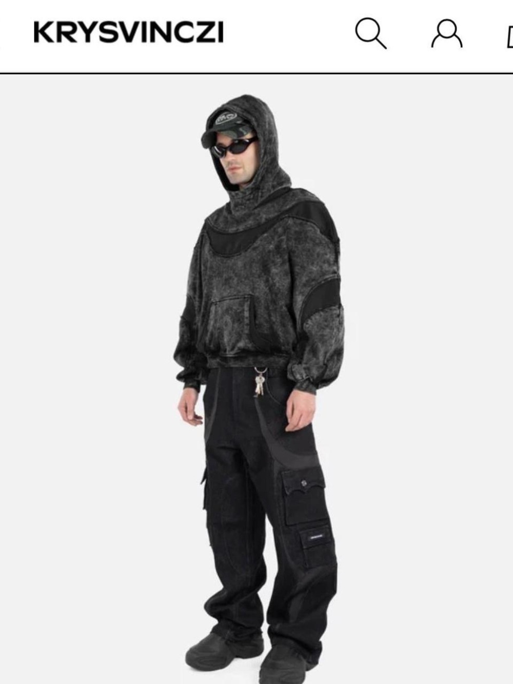 Men's Black/Grey Hooded Pullover Sweatshirt